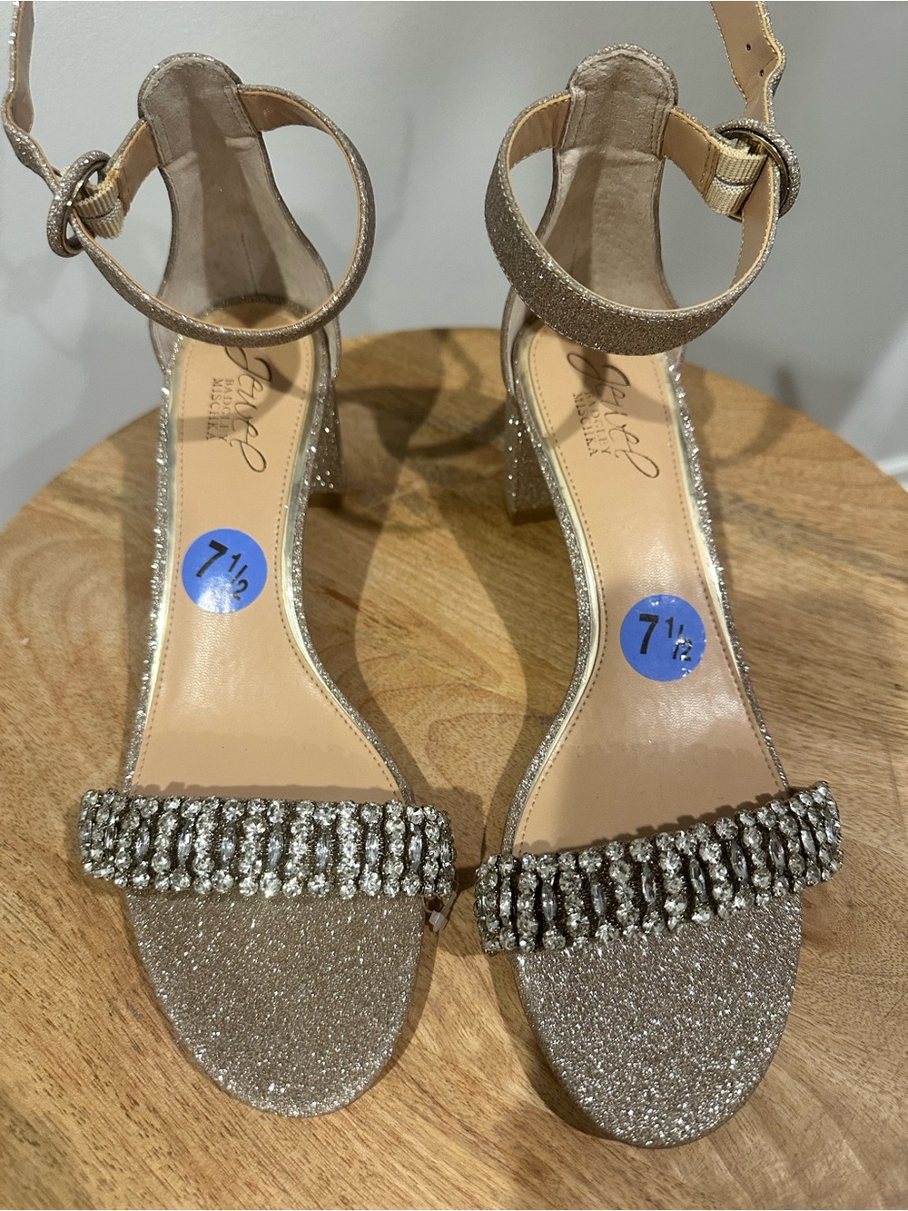 Jewel Badgley Mischka Glitter Crystal Strap Sandals - Gold